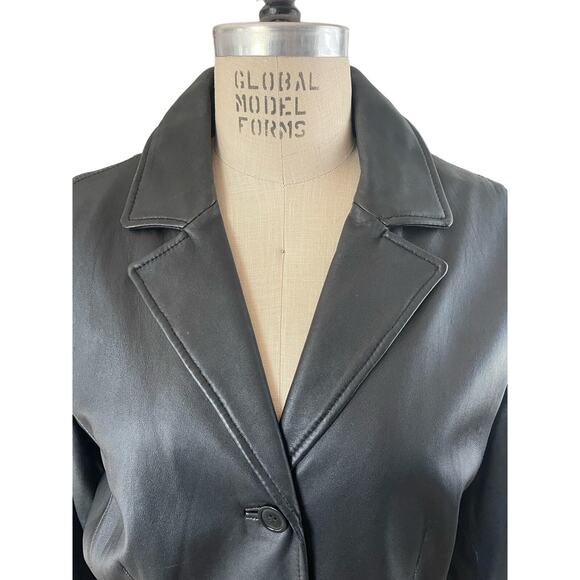 y2k Colebrook Womens Black Leather Long Blazer Size Large - Picture 3 of 7